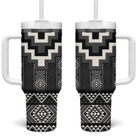 Black Taniko Aotearoa Tumbler With Handle Niho Taniwha Mix Poutama LT14