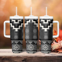 Black Taniko Aotearoa Tumbler With Handle Niho Taniwha Mix Poutama LT14