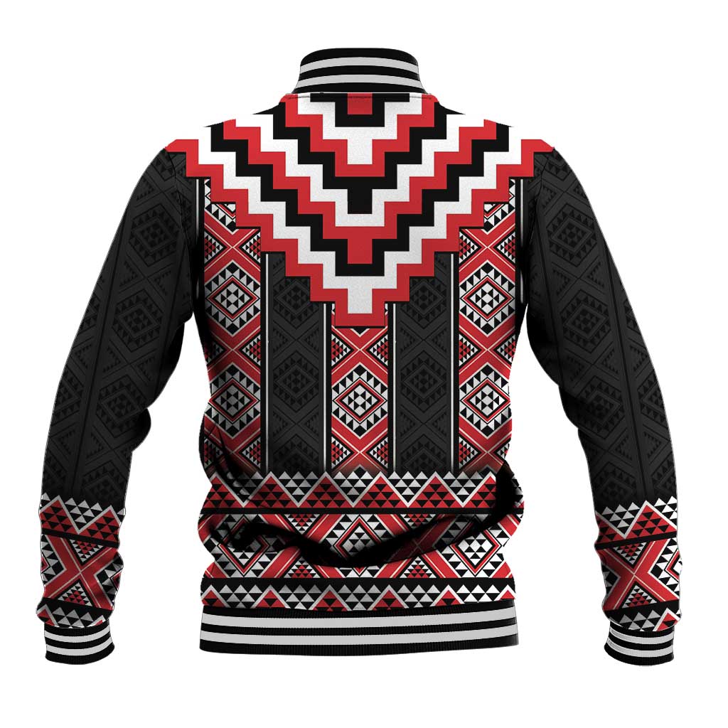 Red Taniko Aotearoa Baseball Jacket Niho Taniwha Mix Poutama LT14 - Polynesian Pride