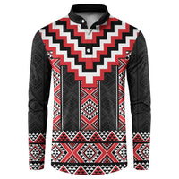Red Taniko Aotearoa Button Sweatshirt Niho Taniwha Mix Poutama LT14