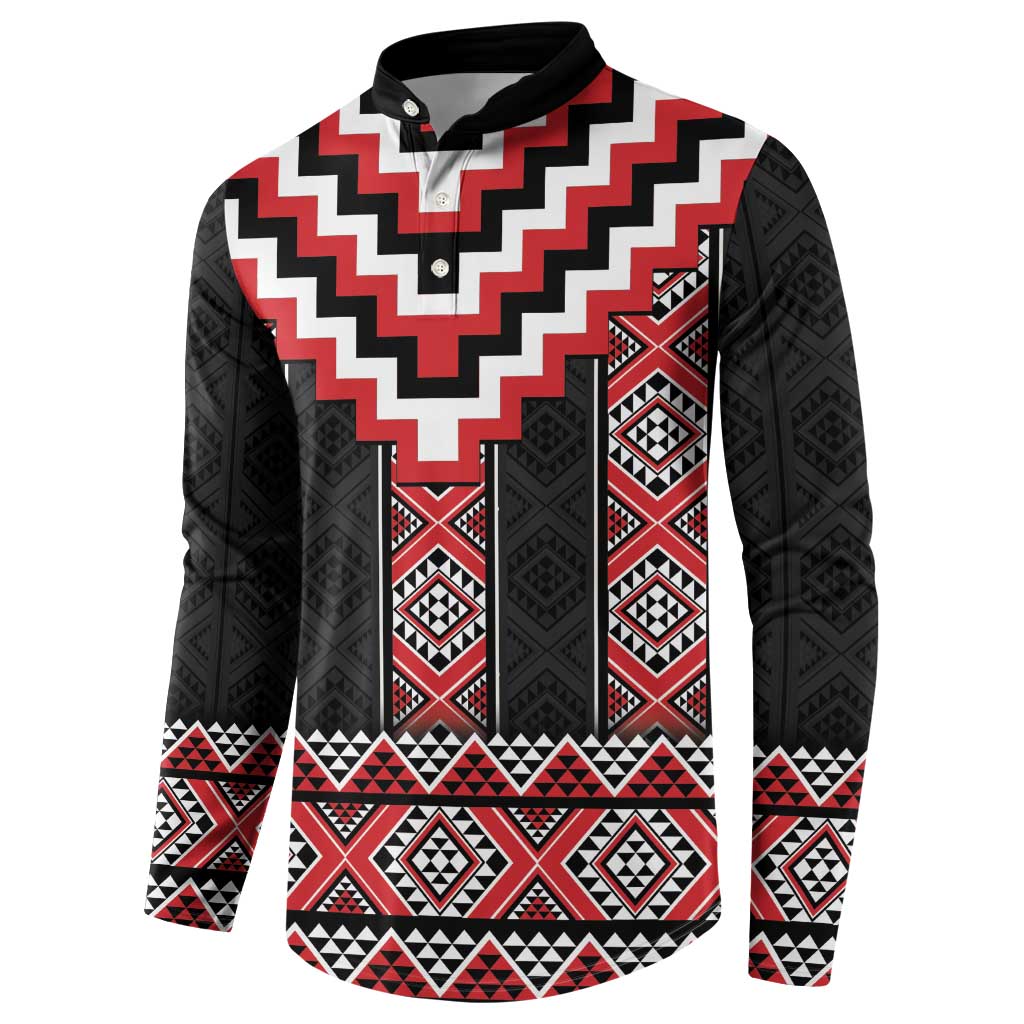Red Taniko Aotearoa Button Sweatshirt Niho Taniwha Mix Poutama LT14