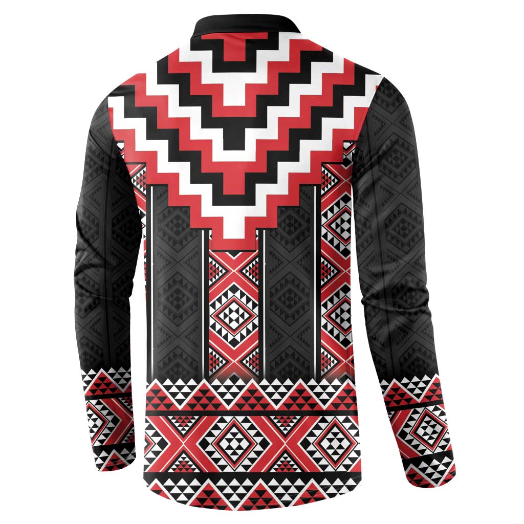 Red Taniko Aotearoa Button Sweatshirt Niho Taniwha Mix Poutama LT14