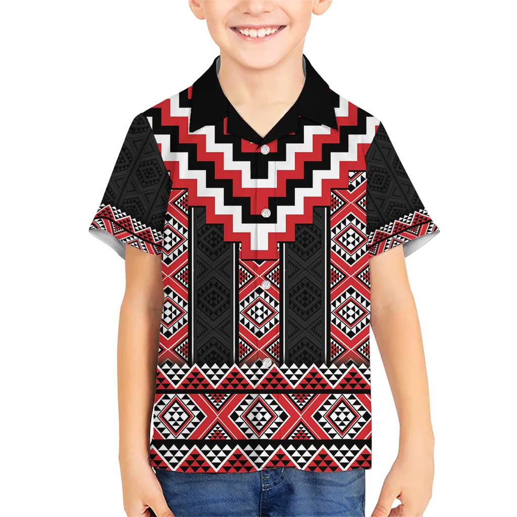 Red Taniko Aotearoa Kid Hawaiian Shirt Niho Taniwha Mix Poutama LT14