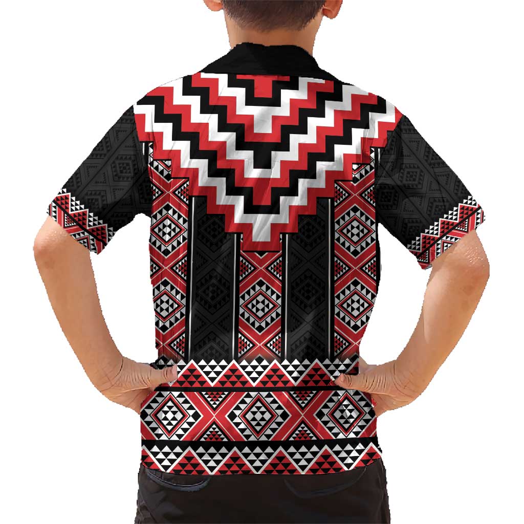 Red Taniko Aotearoa Kid Hawaiian Shirt Niho Taniwha Mix Poutama LT14