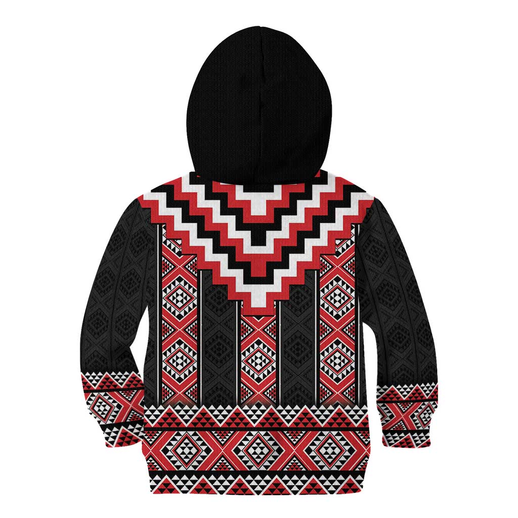 Red Taniko Aotearoa Kid Hoodie Niho Taniwha Mix Poutama LT14