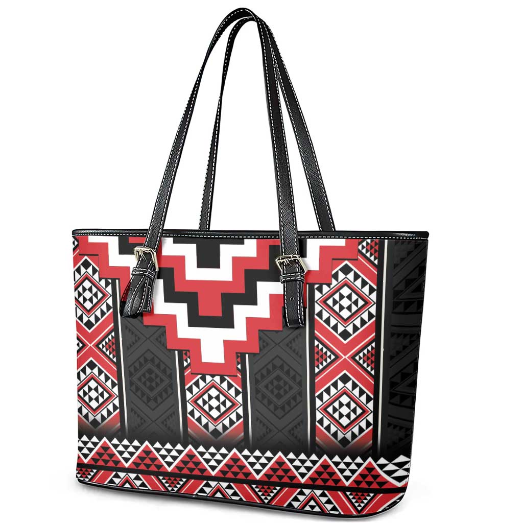 Red Taniko Aotearoa Leather Tote Bag Niho Taniwha Mix Poutama LT14