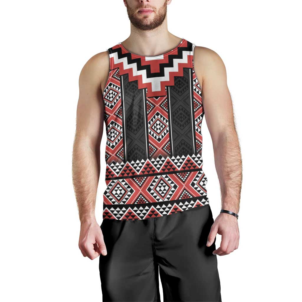 Red Taniko Aotearoa Men Tank Top Niho Taniwha Mix Poutama LT14