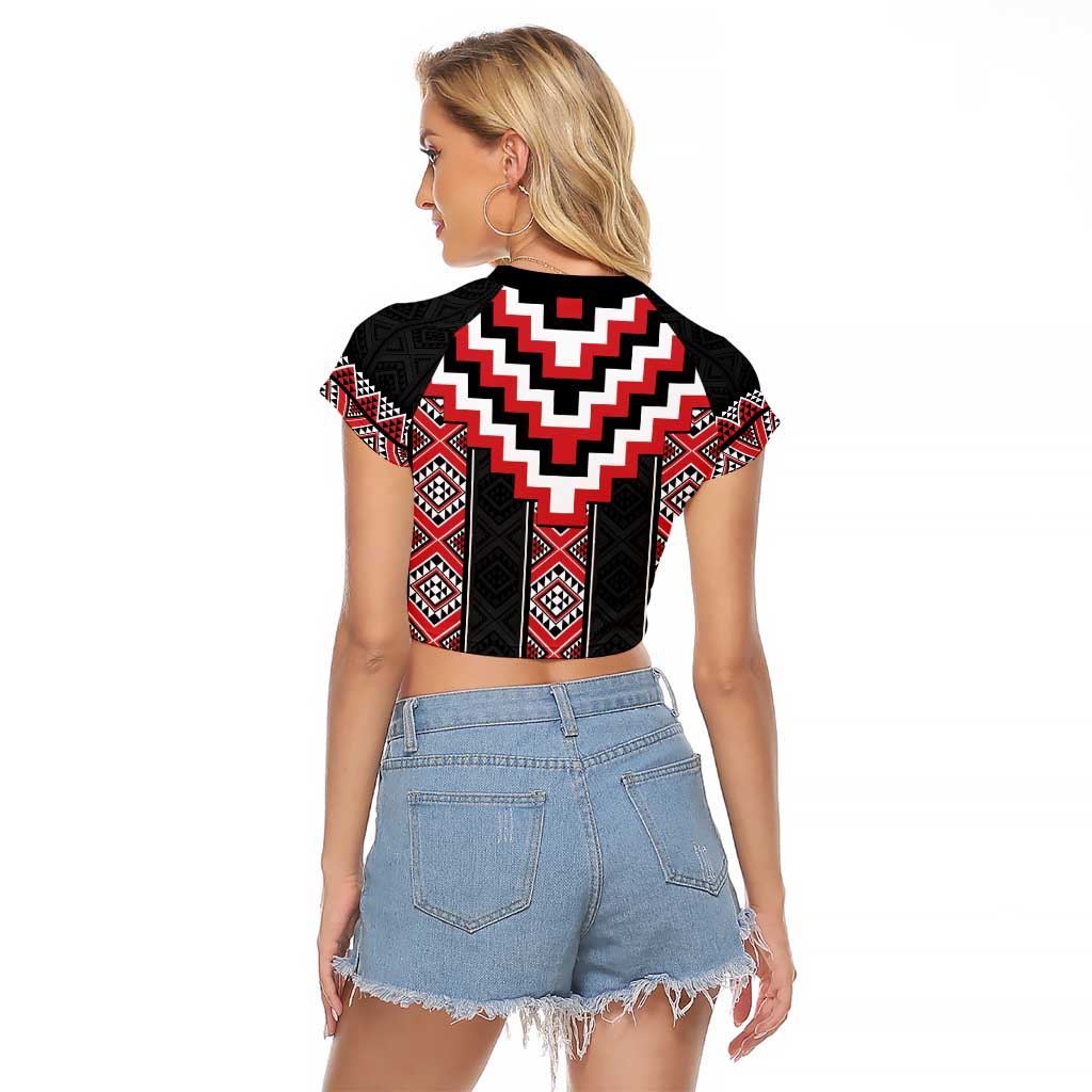 Red Taniko Aotearoa Raglan Cropped T Shirt Niho Taniwha Mix Poutama LT14 - Polynesian Pride