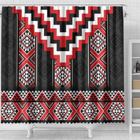 Red Taniko Aotearoa Shower Curtain Niho Taniwha Mix Poutama LT14