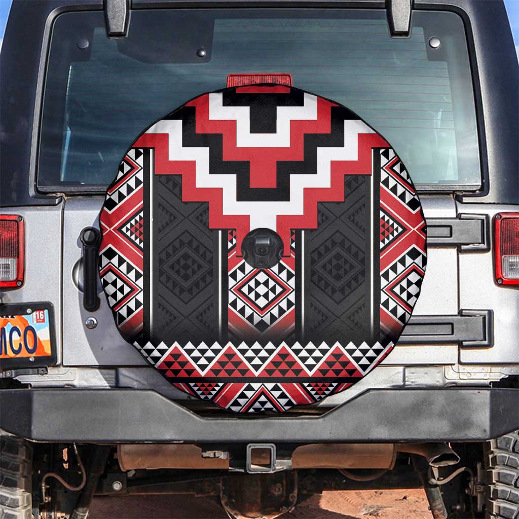 Red Taniko Aotearoa Spare Tire Cover Niho Taniwha Mix Poutama LT14 Red - Polynesian Pride