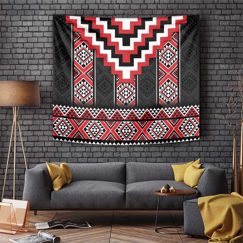 Red Taniko Aotearoa Tapestry Niho Taniwha Mix Poutama LT14 Red - Polynesian Pride