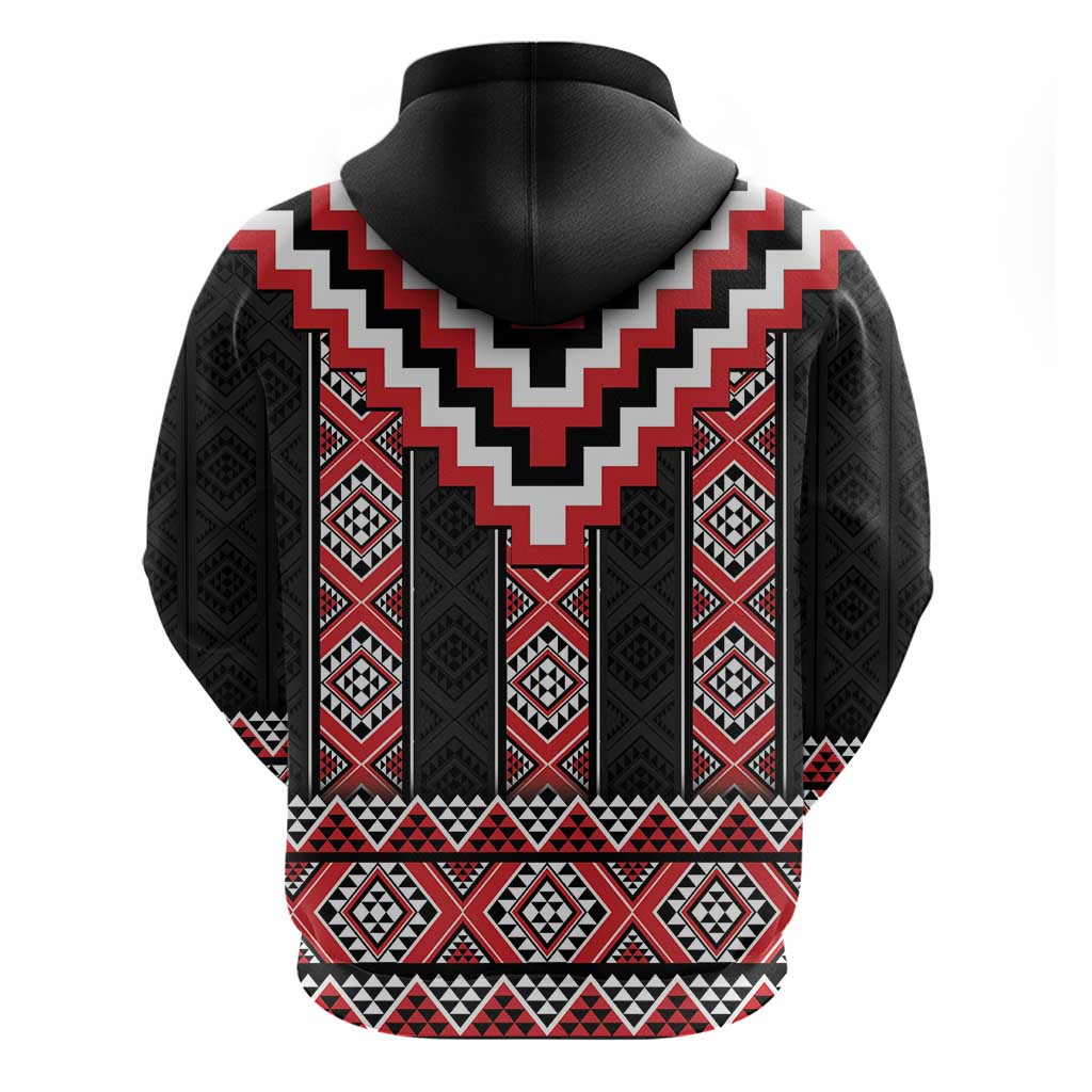 Red Taniko Aotearoa Zip Hoodie Niho Taniwha Mix Poutama LT14