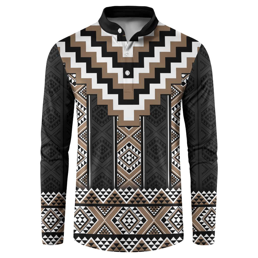 Brown Taniko Aotearoa Button Sweatshirt Niho Taniwha Mix Poutama LT14