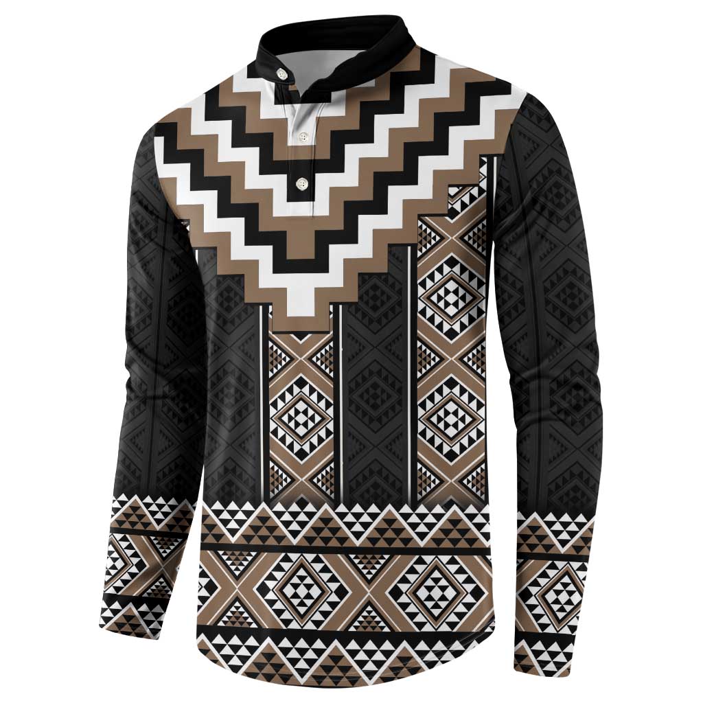 Brown Taniko Aotearoa Button Sweatshirt Niho Taniwha Mix Poutama LT14
