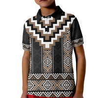 Brown Taniko Aotearoa Kid Polo Shirt Niho Taniwha Mix Poutama LT14 Kid Brown - Polynesian Pride