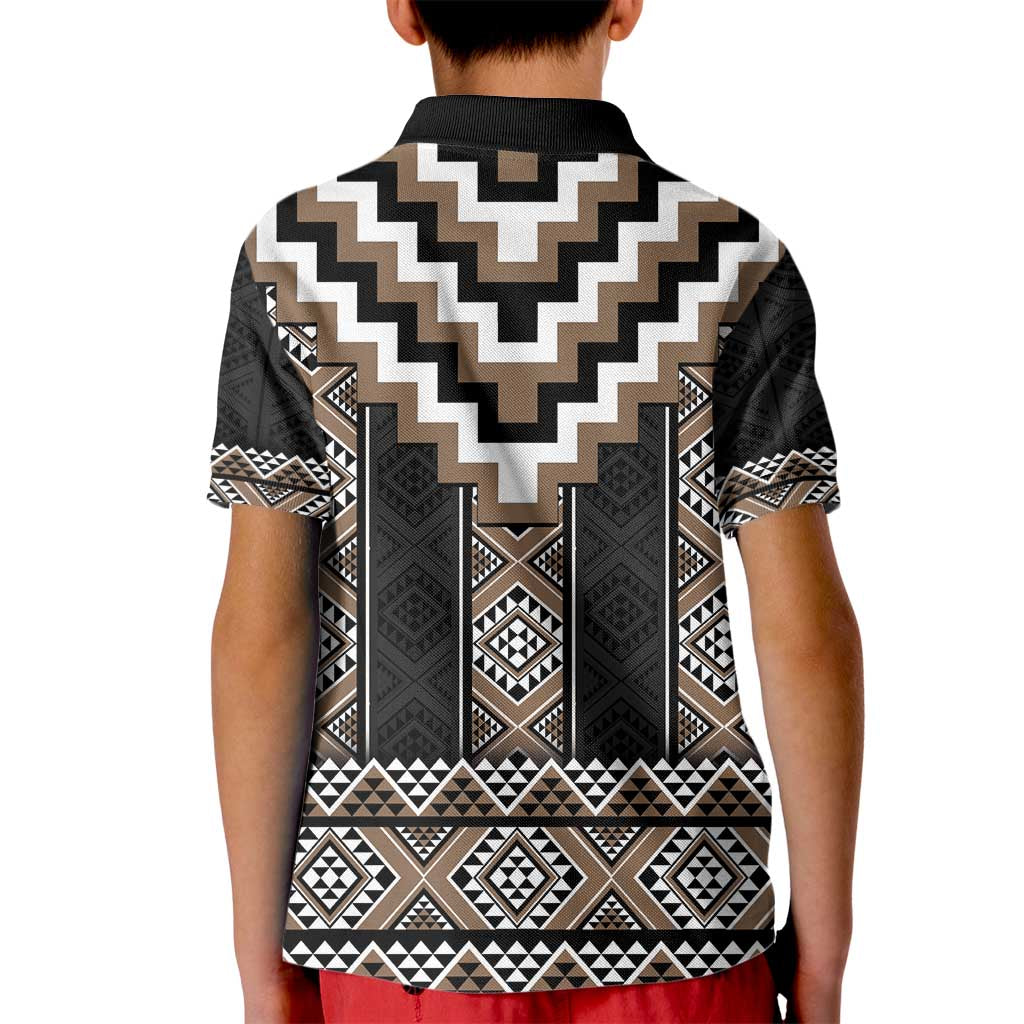 Brown Taniko Aotearoa Kid Polo Shirt Niho Taniwha Mix Poutama LT14 - Polynesian Pride