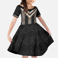 Brown Taniko Aotearoa Kid Short Sleeve Dress Niho Taniwha Mix Poutama LT14
