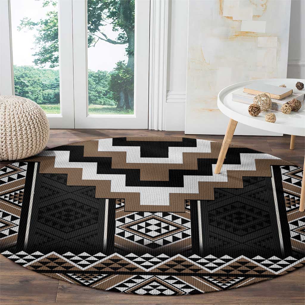 Brown Taniko Aotearoa Round Carpet Niho Taniwha Mix Poutama LT14