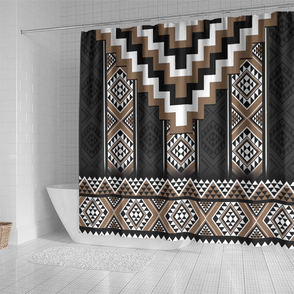 Brown Taniko Aotearoa Shower Curtain Niho Taniwha Mix Poutama LT14