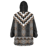 Brown Taniko Aotearoa Wearable Blanket Hoodie Niho Taniwha Mix Poutama LT14