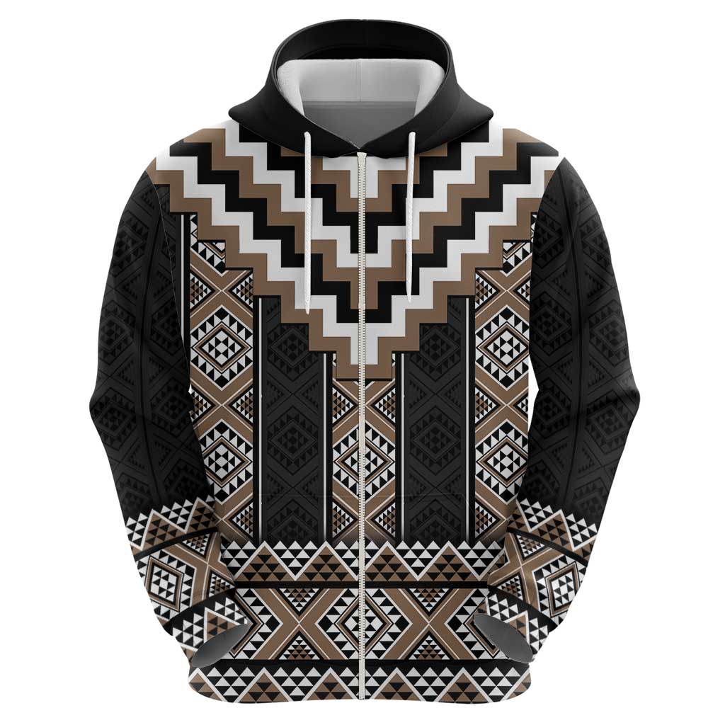 Brown Taniko Aotearoa Zip Hoodie Niho Taniwha Mix Poutama LT14
