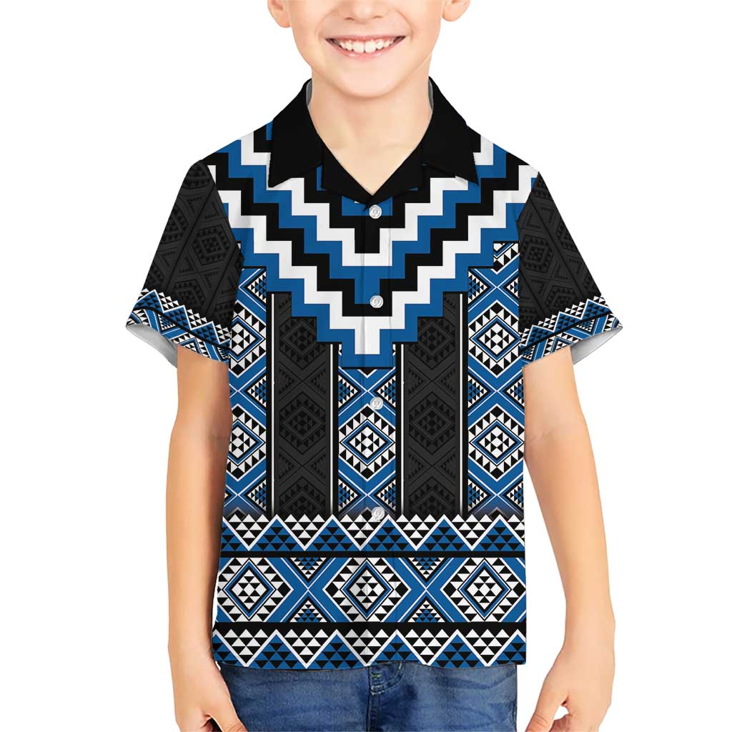 Blue Taniko Aotearoa Kid Hawaiian Shirt Niho Taniwha Mix Poutama LT14