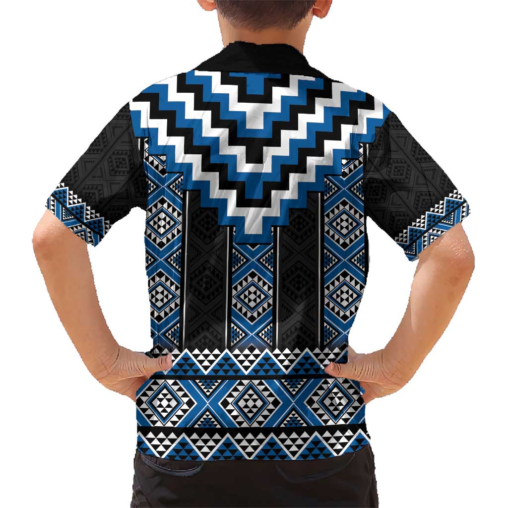 Blue Taniko Aotearoa Kid Hawaiian Shirt Niho Taniwha Mix Poutama LT14