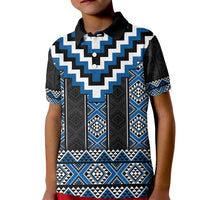 Blue Taniko Aotearoa Kid Polo Shirt Niho Taniwha Mix Poutama LT14 Kid Blue - Polynesian Pride