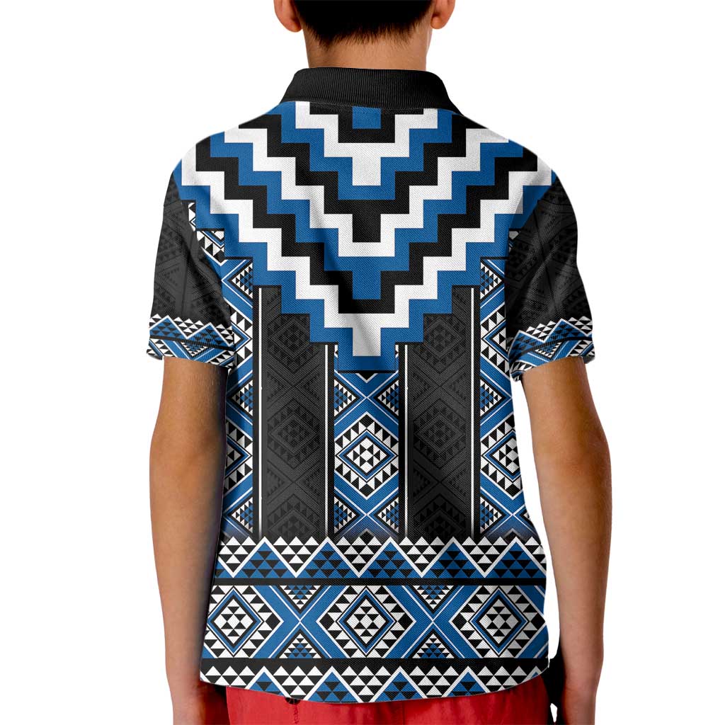 Blue Taniko Aotearoa Kid Polo Shirt Niho Taniwha Mix Poutama LT14 - Polynesian Pride