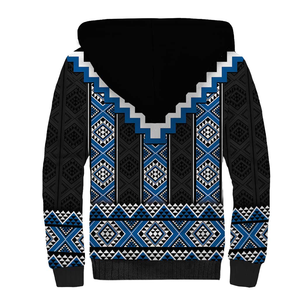 Blue Taniko Aotearoa Sherpa Hoodie Niho Taniwha Mix Poutama LT14