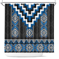 Blue Taniko Aotearoa Shower Curtain Niho Taniwha Mix Poutama LT14