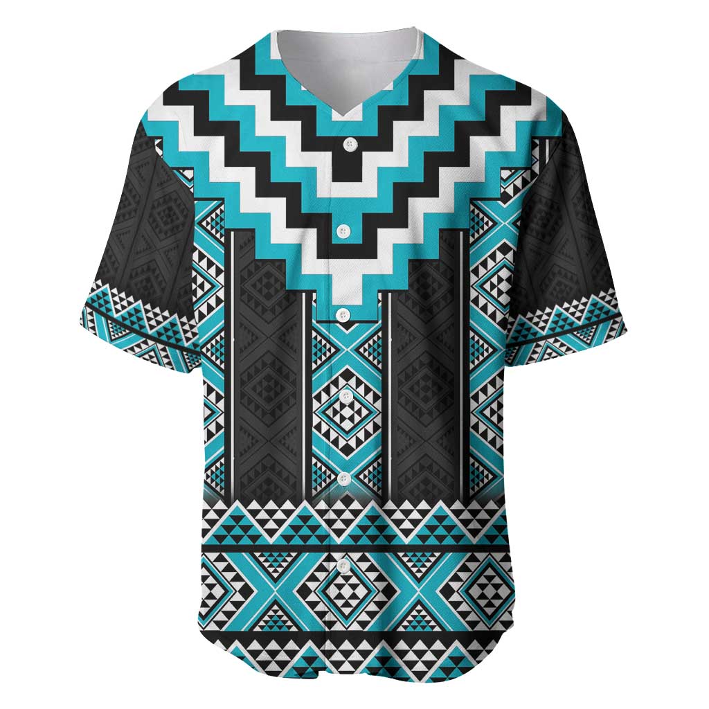 Turquoise Taniko Pattern Aotearoa Baseball Jersey Niho Taniwha Mix Poutama LT14 Turquoise - Polynesian Pride