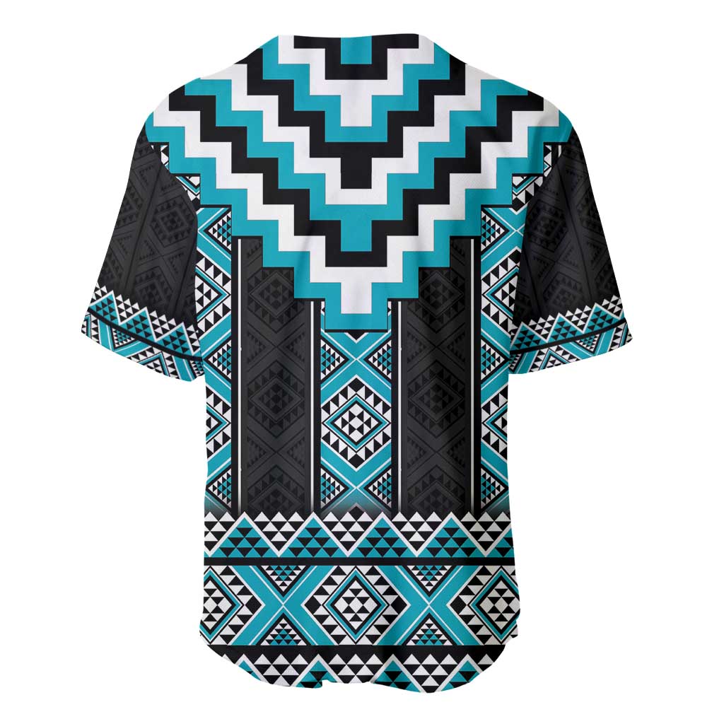 Turquoise Taniko Pattern Aotearoa Baseball Jersey Niho Taniwha Mix Poutama LT14 - Polynesian Pride