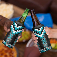 Turquoise Taniko Pattern Aotearoa 4 in 1 Can Cooler Tumbler Niho Taniwha Mix Poutama LT14