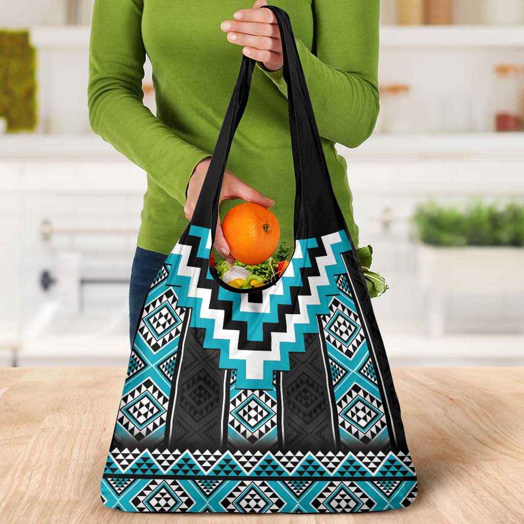 Turquoise Taniko Pattern Aotearoa Grocery Bag Niho Taniwha Mix Poutama