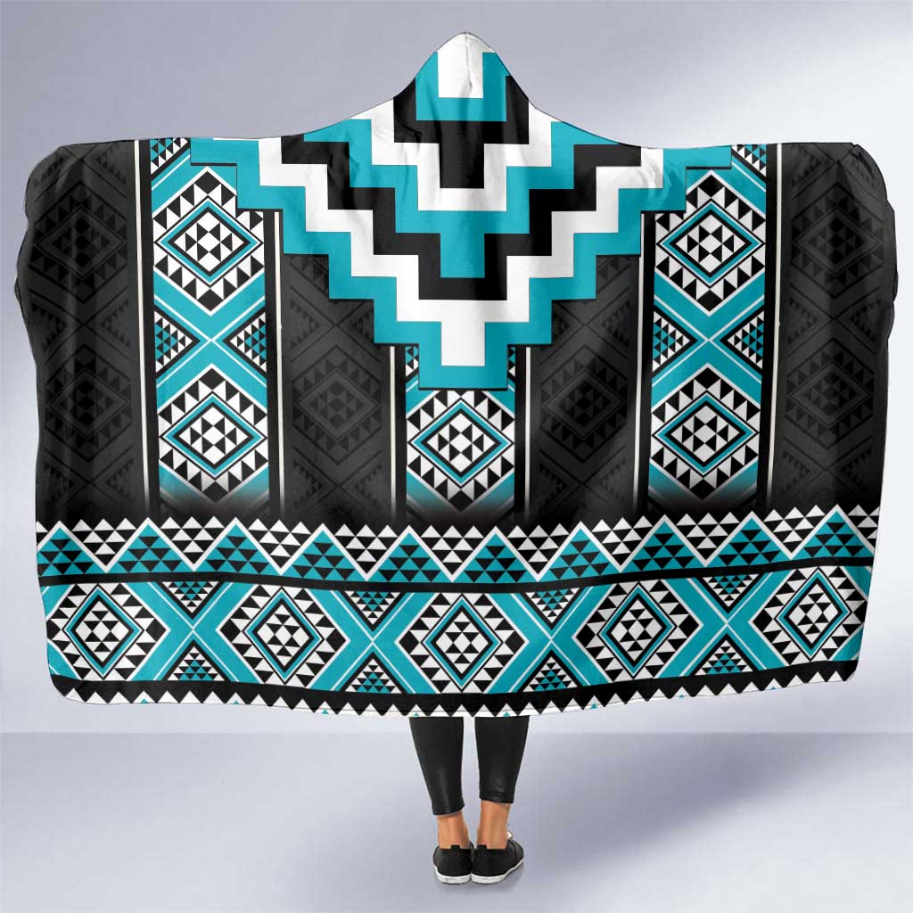 Turquoise Taniko Pattern Aotearoa Hooded Blanket Niho Taniwha Mix Poutama LT14 One Size Turquoise - Polynesian Pride