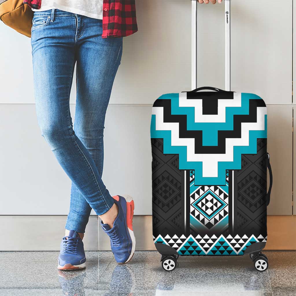 Turquoise Taniko Pattern Aotearoa Luggage Cover Niho Taniwha Mix Poutama