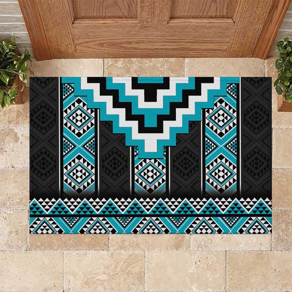 Turquoise Taniko Pattern Aotearoa Rubber Doormat Niho Taniwha Mix Poutama LT14 Turquoise - Polynesian Pride