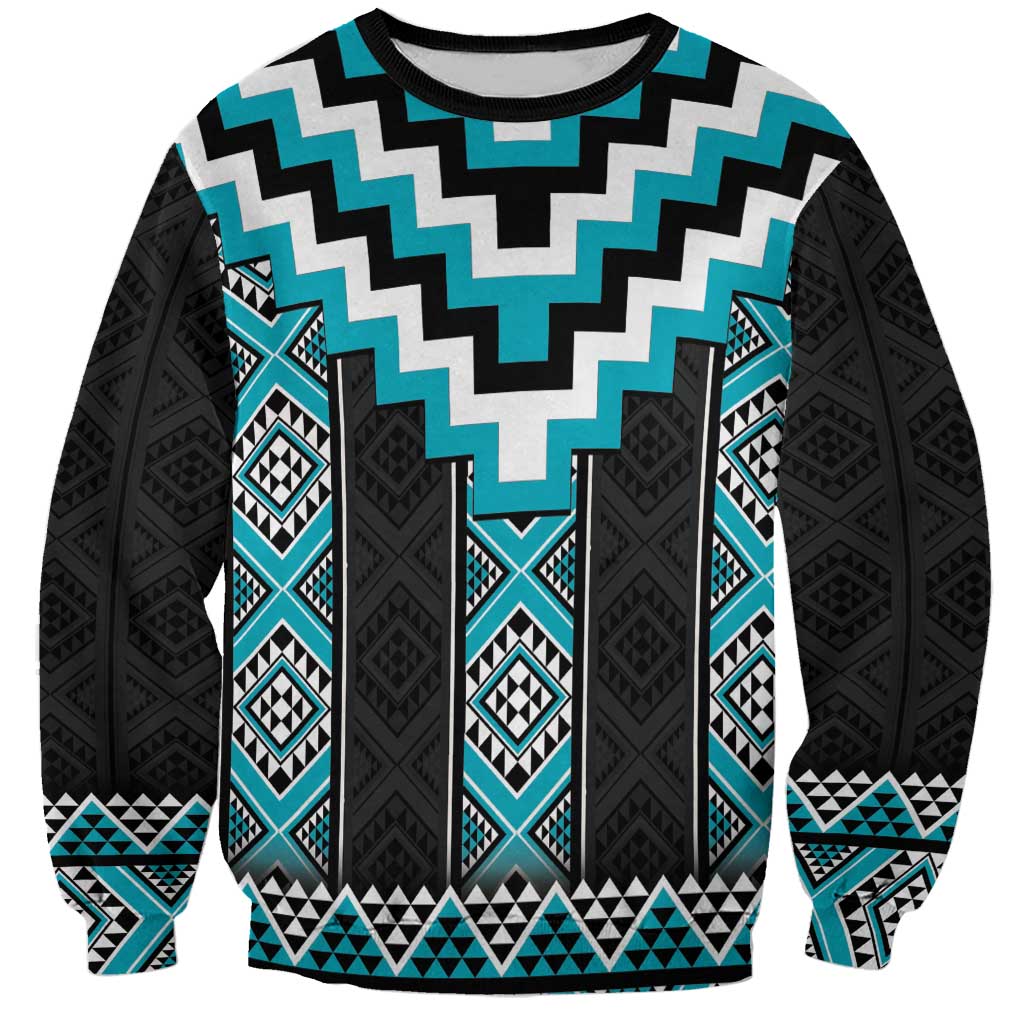 Turquoise Taniko Pattern Aotearoa Sweatshirt Niho Taniwha Mix Poutama LT14 Unisex Turquoise - Polynesian Pride