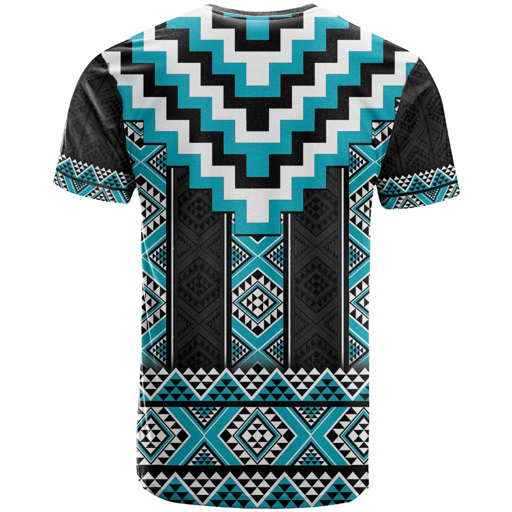 Turquoise Taniko Pattern Aotearoa T Shirt Niho Taniwha Mix Poutama LT14 - Polynesian Pride