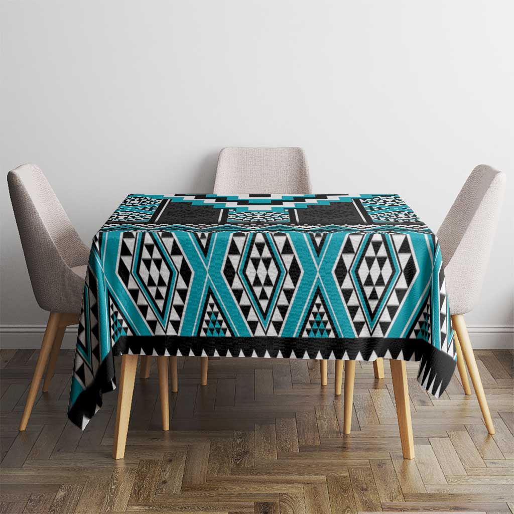 Turquoise Taniko Pattern Aotearoa Tablecloth Niho Taniwha Mix Poutama
