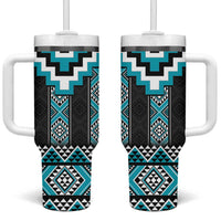 Turquoise Taniko Pattern Aotearoa Tumbler With Handle Niho Taniwha Mix Poutama LT14