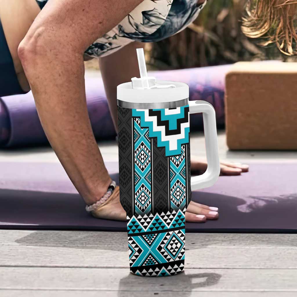 Turquoise Taniko Pattern Aotearoa Tumbler With Handle Niho Taniwha Mix Poutama LT14