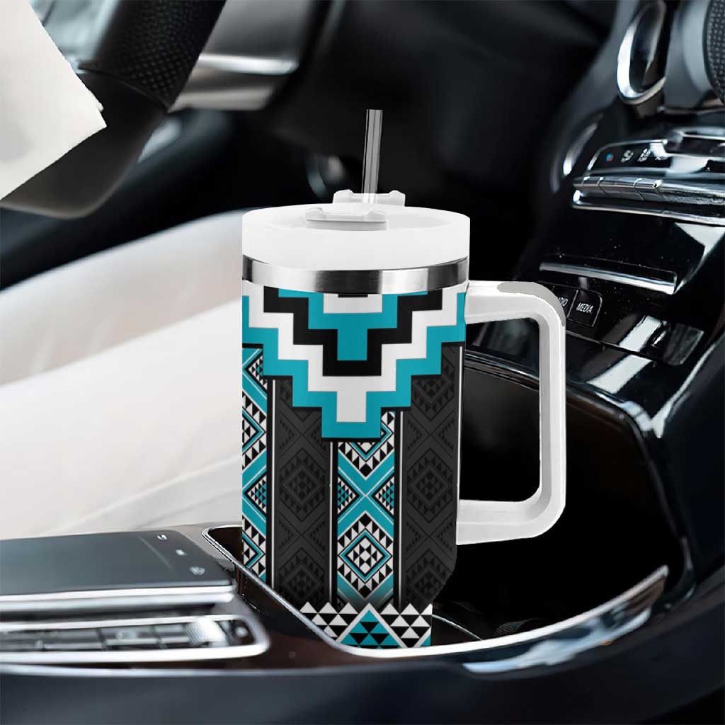 Turquoise Taniko Pattern Aotearoa Tumbler With Handle Niho Taniwha Mix Poutama LT14