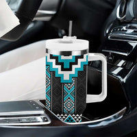 Turquoise Taniko Pattern Aotearoa Tumbler With Handle Niho Taniwha Mix Poutama LT14
