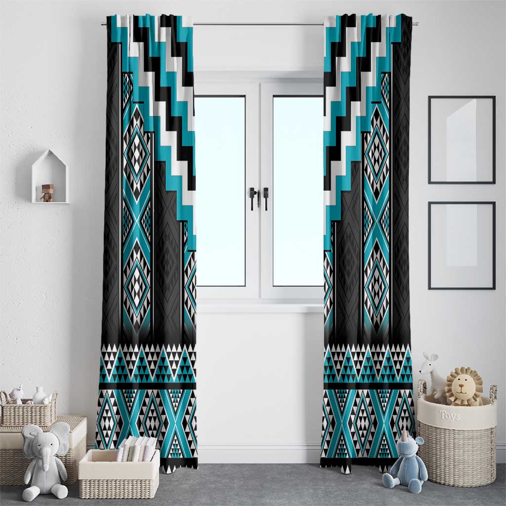 Turquoise Taniko Pattern Aotearoa Window Curtain Niho Taniwha Mix Poutama