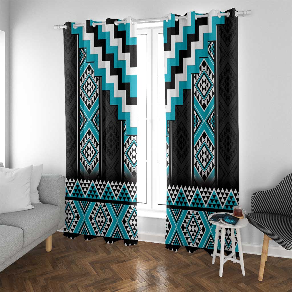 Turquoise Taniko Pattern Aotearoa Window Curtain Niho Taniwha Mix Poutama