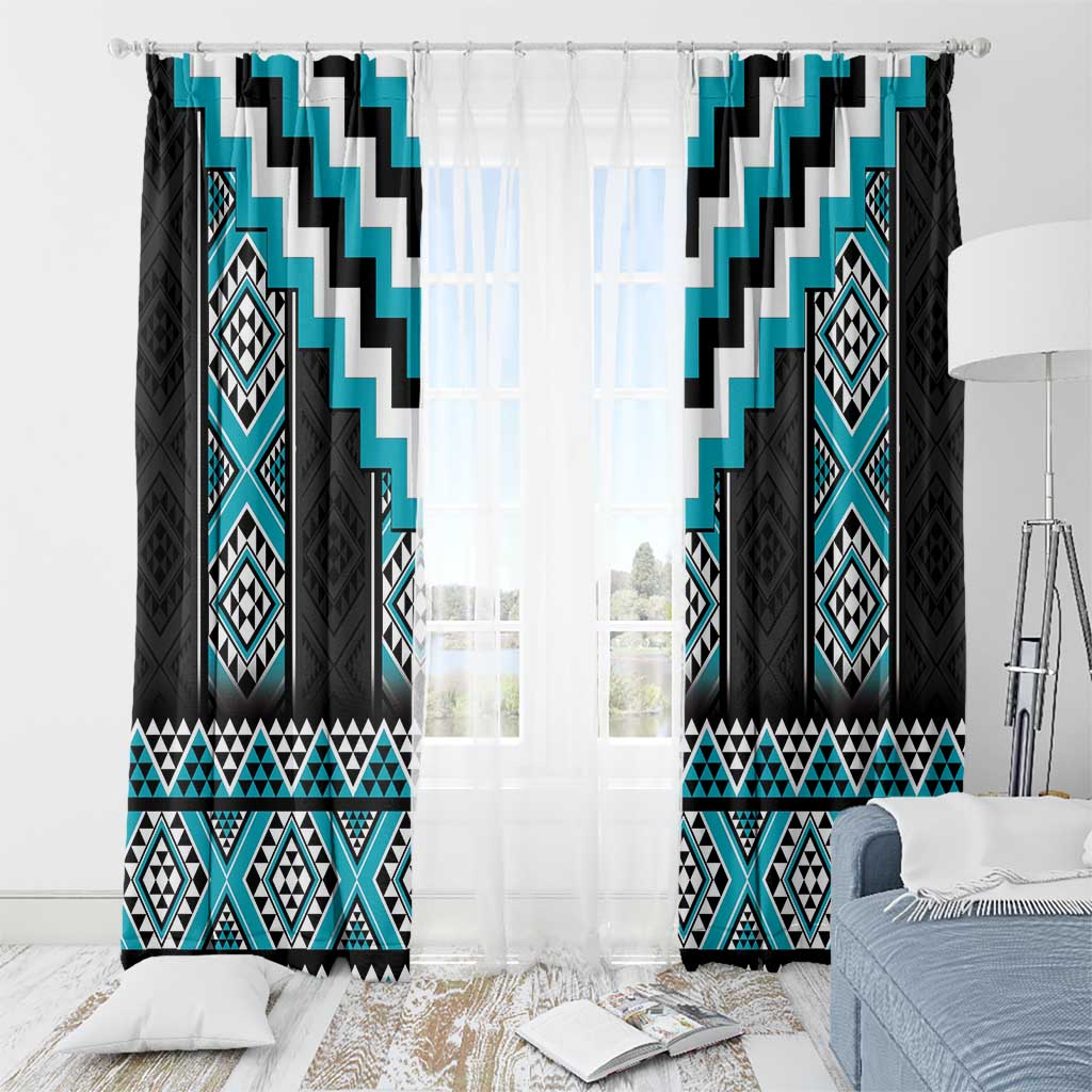 Turquoise Taniko Pattern Aotearoa Window Curtain Niho Taniwha Mix Poutama