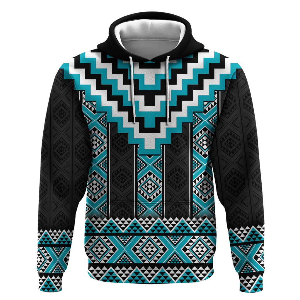 Turquoise Taniko Pattern Aotearoa Zip Hoodie Niho Taniwha Mix Poutama LT14