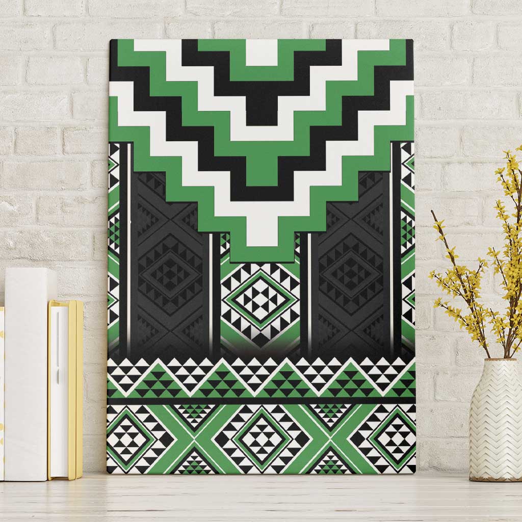 Green Taniko Pattern Aotearoa Canvas Wall Art Niho Taniwha Mix Poutama